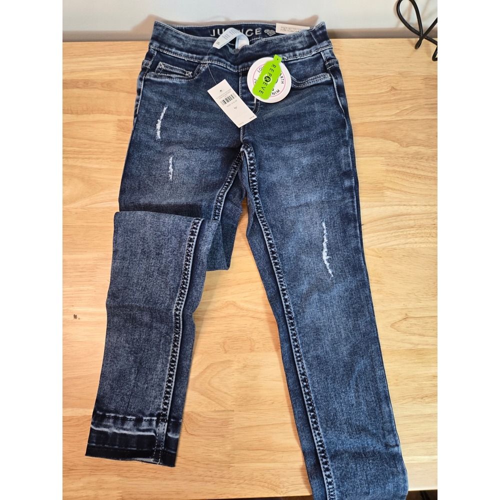 Justice Girls Denim Legging Jeans Dark Wash Distressed Released Hem 8 Slim NEW